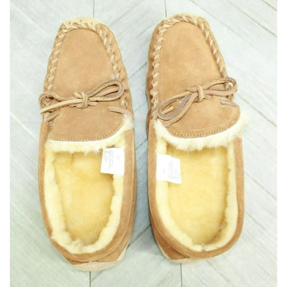LL Bean Kids Brown Suede Wicked Good Shearling Lined Moccasin Slipper Size 6 - Picture 7 of 9